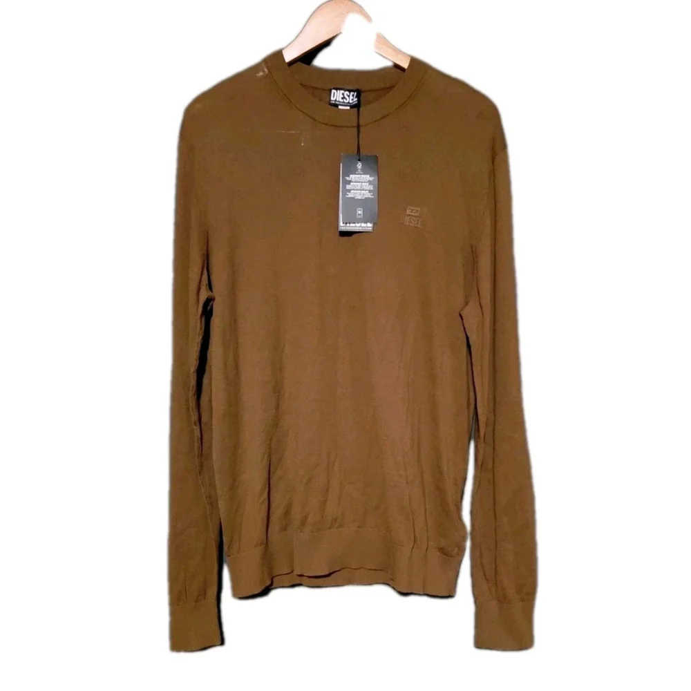 DIESEL K-FREEX-NEWPRINT KNIT Cotton Sweater Logo Patch Coffee Brown Mens XL NWT